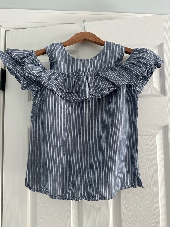 J. Crew Tops - J. Crew size 2 Blue and White Striped Ruffle Cold-Shoulder Top